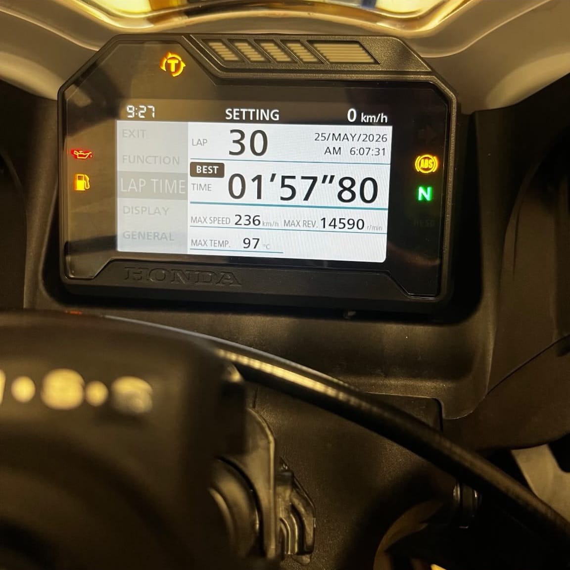 Dashboard Honda con Best Lap 1:57.80 - Matteo Perego